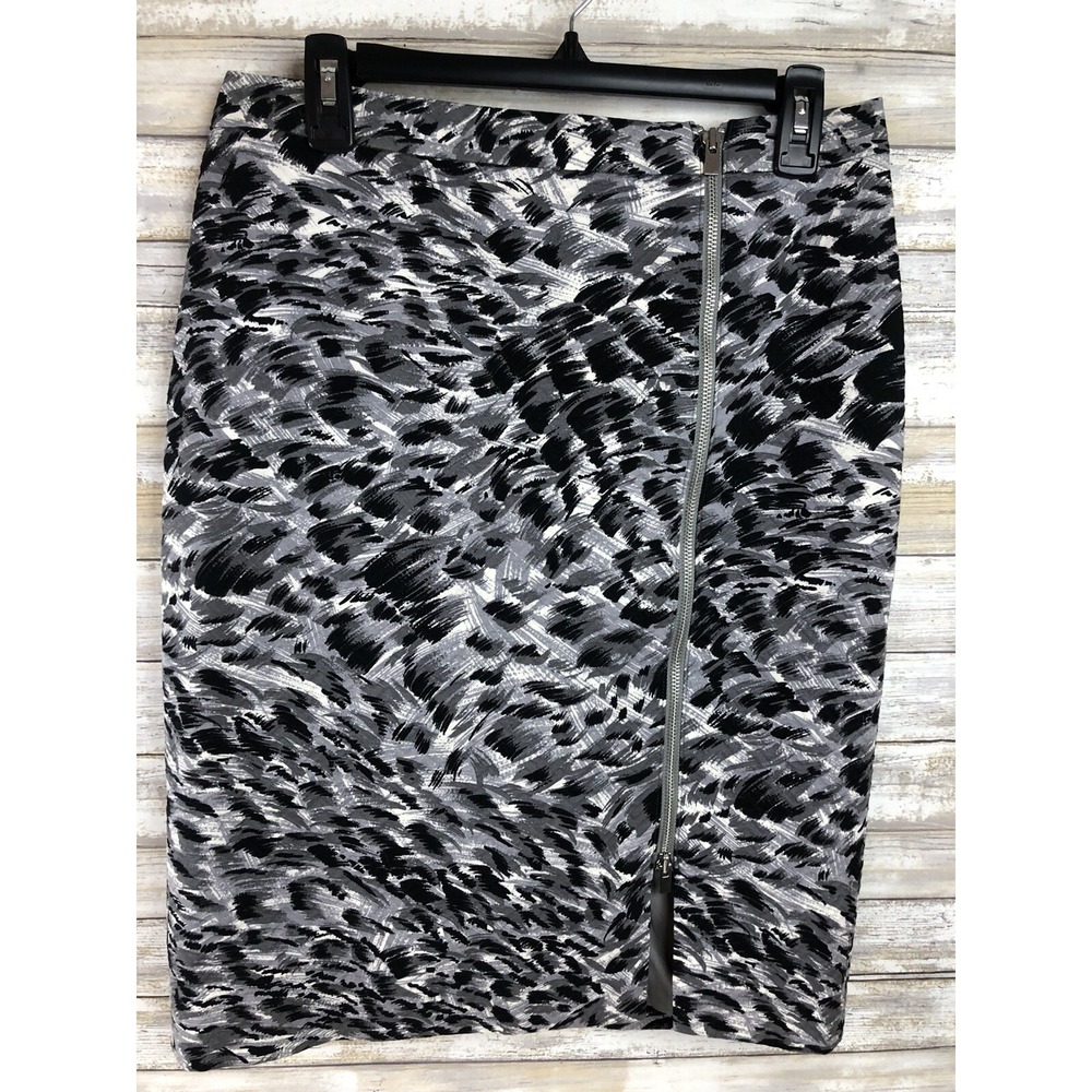 Talbot's Women's Skirt Black Gray & White Below Knee Front Zipper Size 8